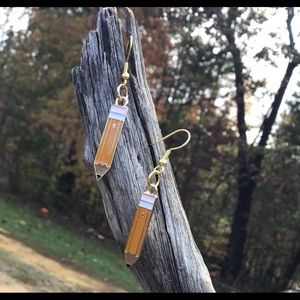 ADORABLE Gold plated pencil earrings teacher 925